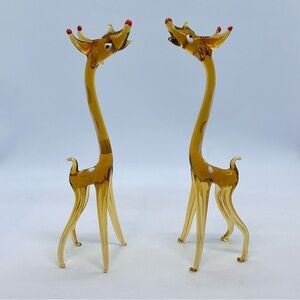 VTG Set of 2 Hand-blown Glass Giraffe Figurines Art Glass Animals Collectible 8"